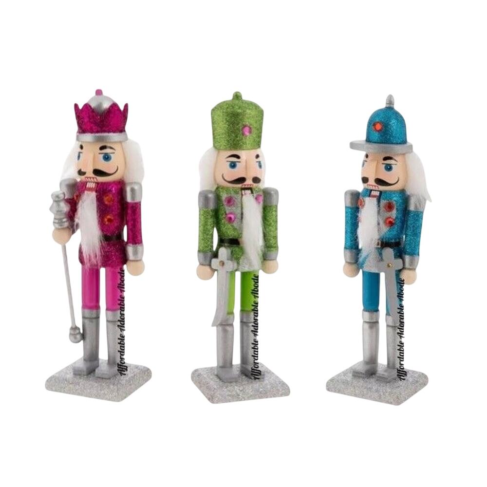 3 Glitter Nutcracker Soldier Christmas Table Top Decor Free Standing 7 in